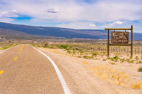 Üdvözöljük Színes Colorado Jel Mentén Egy Hosszú Colorado Utah Határ — Stock Fotó