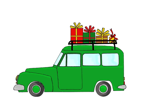 Camion vert avec cadeaux de Noël — Photo