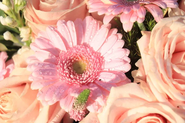 꽃꽂이에서 분홍빛 장미와 제강소 — 스톡 사진