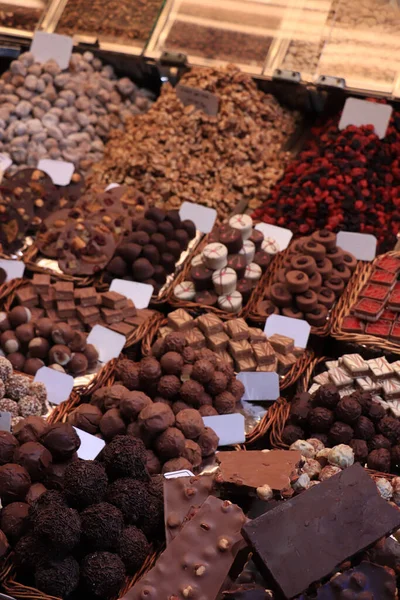 Pralines Chocolat Dans Marché Barcelone Espagne — Photo