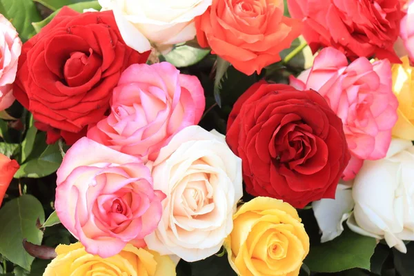 Bukiet Mieszany Róż Duże Róże Jasnych Kolorach — Zdjęcie stockowe