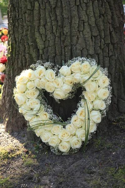 Μια Σύνθεση Λουλούδι Συμπάθεια Σχήμα Καρδιάς Λευκά Τριαντάφυλλα — Φωτογραφία Αρχείου