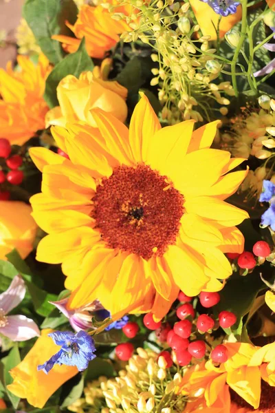 Tournesols Dans Arrangement Mariage Jaune Bleu — Photo