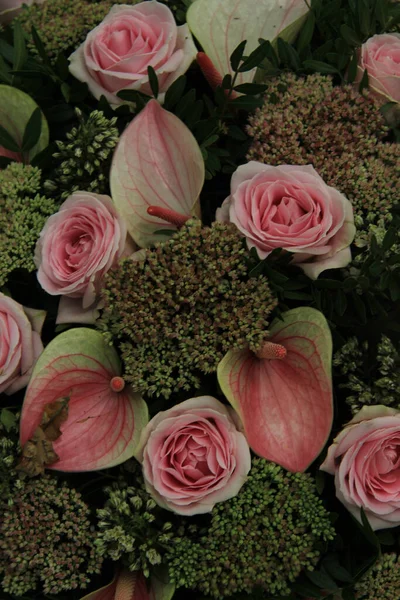 Arranjo Casamento Rosa Com Rosas Antúrio — Fotografia de Stock