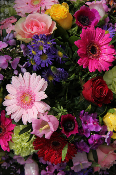 Red, pink and purple mixed bouquet