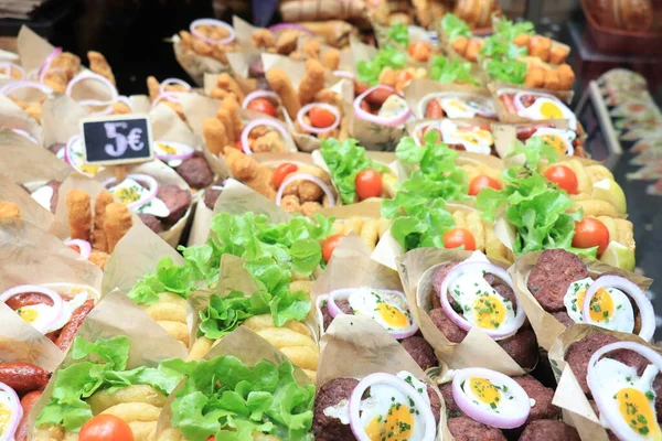 Barcelona Španělsko Září 2019 Fast Food Paper Cones Boqueria Market — Stock fotografie