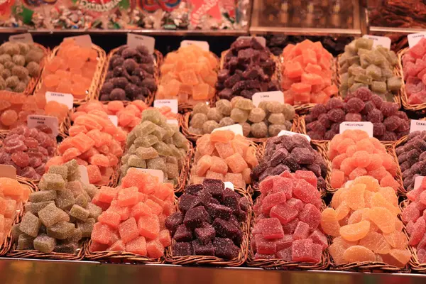 Barcelona España Septiembre 2019 Fruta Confitada Varias Formas Sabores Colores —  Fotos de Stock