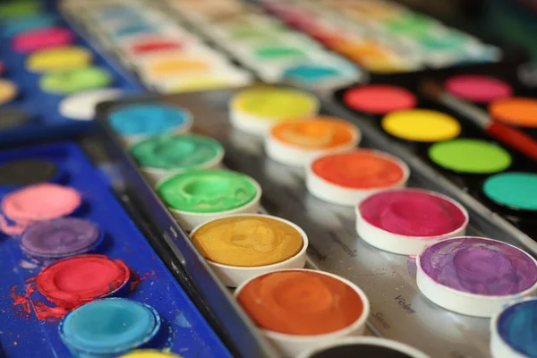 Different Boxes Watercolor Paint Studio — Stock Photo, Image