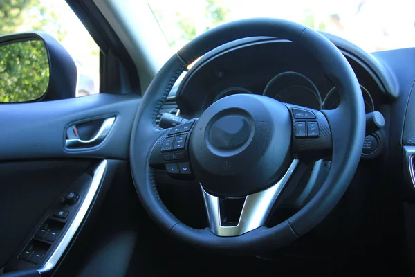 Interior Del Coche Moderno Materiales Lujo Diferentes Tonos Gris —  Fotos de Stock