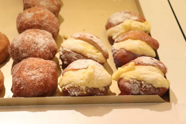 Oliebollen Winkel Traditioneel Nederlands Zoet Eten Voor Oudejaarsavond Nederland Oliebollen — Stockfoto