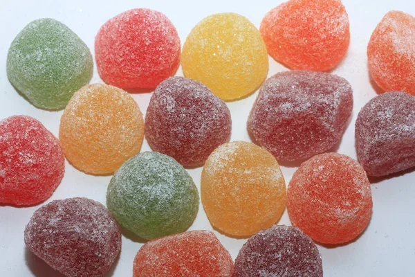 Cukrowe Cukierki Owocowe Różnych Kształtach Kolorach Rozmiarach — Zdjęcie stockowe