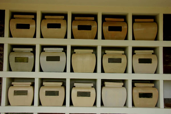 Urns Ashes Columbarium Wall — Stock Photo, Image