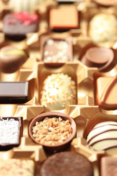 Роскошный Шоколад Различных Форм Вкусов Подарочной Коробке — стоковое фото