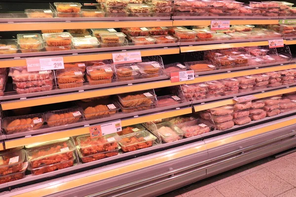 Haarlem Países Bajos Junio 2021 Carne Supermercado Diferentes Tipos Carne — Foto de Stock