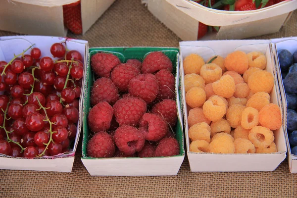 Bessen op een marktkraam — Stockfoto