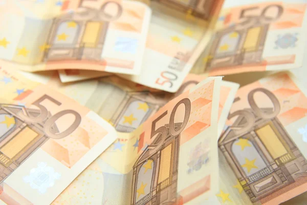 50-eurosedlar på en hög — Stockfoto