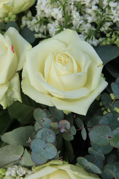 Witte rozen in bruids boeket — Stockfoto