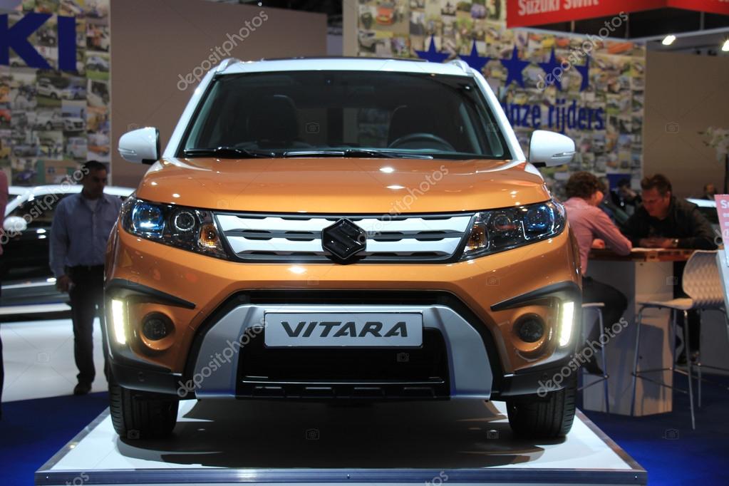Amsterdam, The Netherlands - April 23, 2015: Suzuki Vitara on display at the 2015 Amsterdam AutoRAI motorshow. The 2015 Amsterdam motorshow was running from April 17 until April 26, in the RAI event center in Amsterdam, The Netherlands.