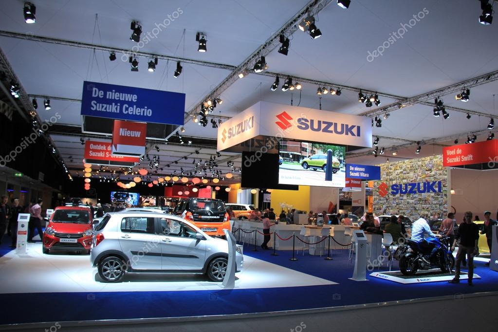 Amsterdam, The Netherlands - April 23, 2015: Suzuki stand at the 2015 Amsterdam AutoRAI motorshow. The 2015 Amsterdam motorshow was running from April 17 until April 26, in the RAI event center in Amsterdam, The Netherlands.