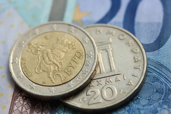 Grekiska och euron pengar — Stockfoto