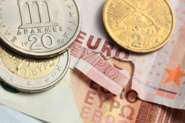 yırtık euro Not ve vintage Yunanca demir