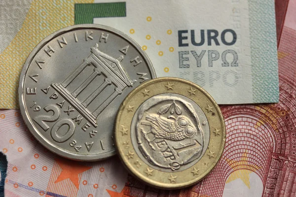 Greek and euro money — Stock Photo, Image