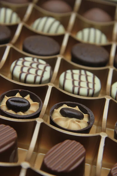 Шоколадные конфеты в коробке — стоковое фото