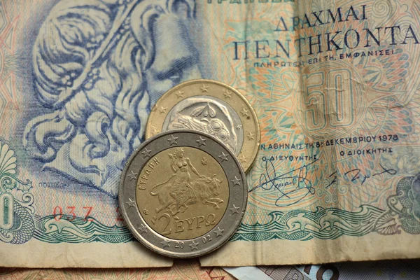 Monedas griegas en euros — Foto de Stock
