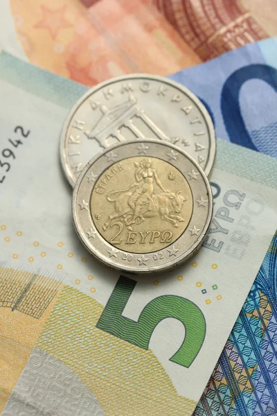 Dinero griego y euro — Foto de Stock