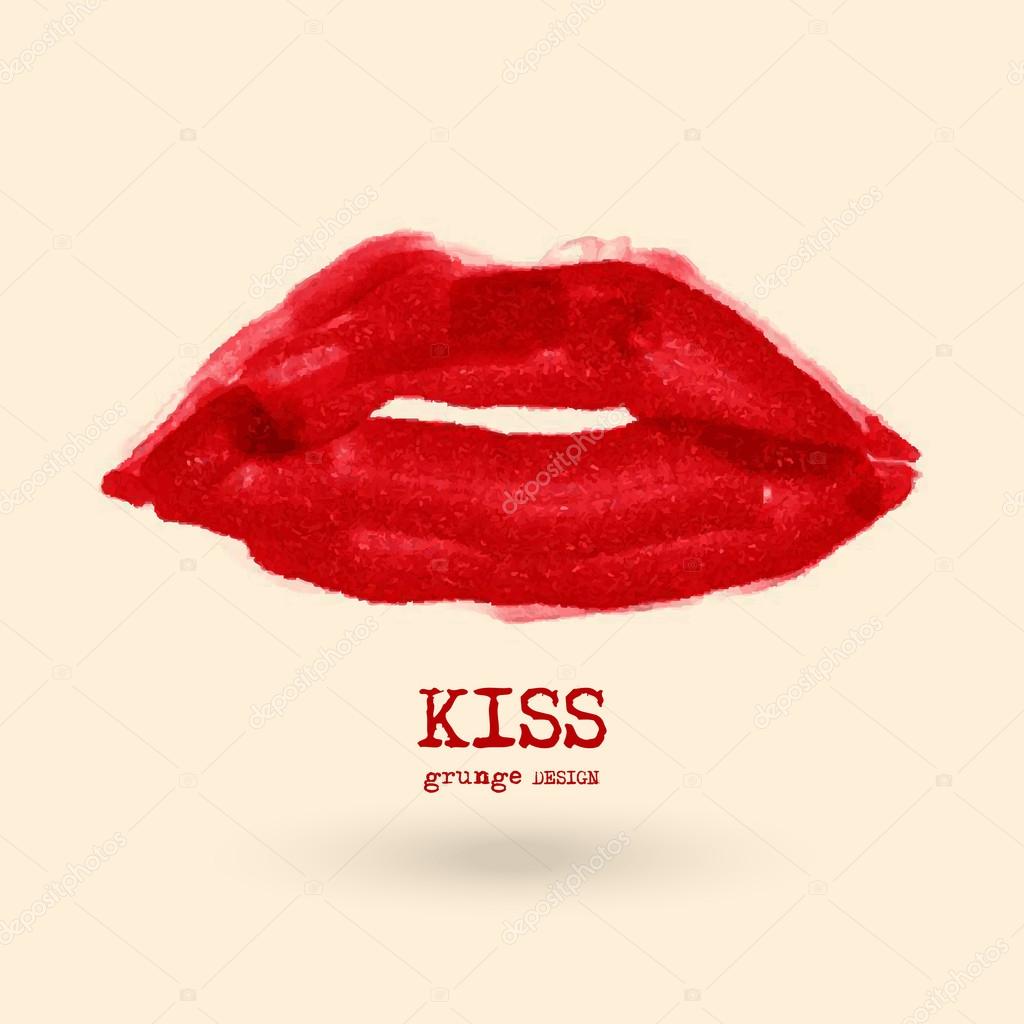 Painted Red Lips. Abstract design. Grunge love element. Usable banner, cards, posters, label, logo, badge. Wallpaper with empty space for your text. Vector illustration.