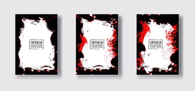 Beyaz arka planda siyah ve kırmızı fırça darbesi. Japon tarzı. Grunge Circle lekelerinin vektör illüstrasyonu