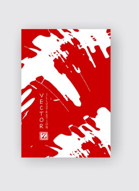 Beyaz arka planda kırmızı mürekkep fırçası darbesi. Japon tarzı. Grunge lekelerinin vektör illüstrasyonu