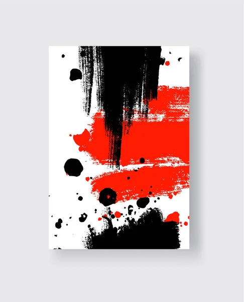 Черные Красные Чернила Мазок Кисти Белом Фоне Японский Стиль Векторная — стоковый вектор