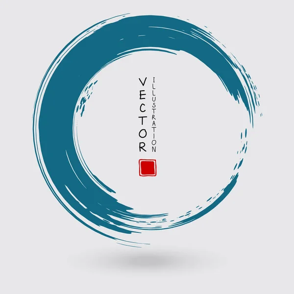 Modrý Inkoust Kulatý Tah Bílém Pozadí Japonský Styl Vektorová Ilustrace — Stockový vektor