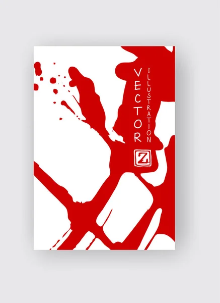 Czerwony Pędzel Białym Tle Japoński Styl Ilustracja Wektorowa Plam Grunge — Wektor stockowy