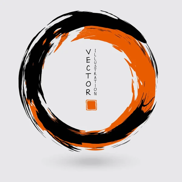 Encre Noire Orange Trait Rond Sur Fond Blanc Style Japonais — Image vectorielle