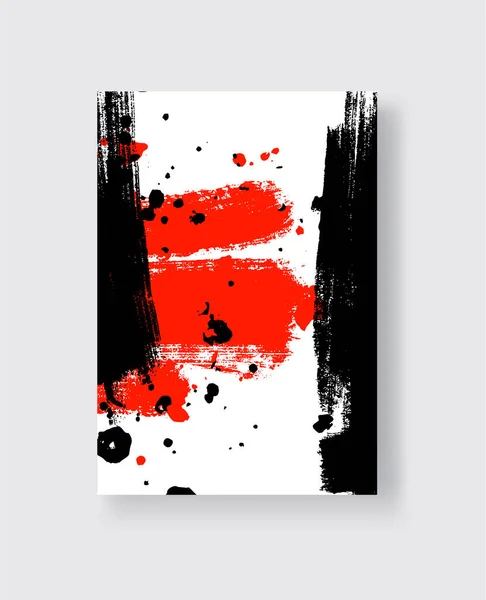 Pincelada Tinta Negra Roja Sobre Fondo Blanco Estilo Japonés Ilustración — Archivo Imágenes Vectoriales