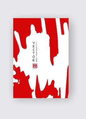 Beyaz arka planda kırmızı mürekkep fırçası darbesi. Japon tarzı. Grunge lekelerinin vektör illüstrasyonu