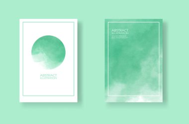 Suluboya elementli kartlar hazır. Tasarımınız için yeşil arkaplana elle çizilmiş pankartlar. Randevun için tasarım, kartpostal, pankart, logo. Vektör illüstrasyonu.