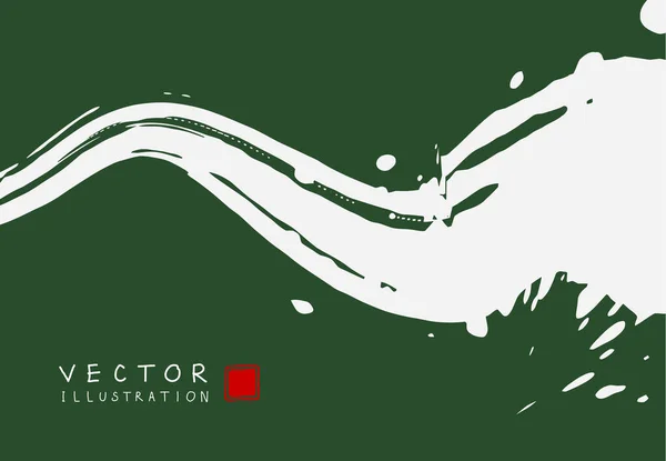 アブストラクトインク背景 中国の書道芸術スタイル 緑の紙に白い絵筆ストロークのテクスチャ ポスター カード バナー カバー パンフレット ウェブデザインのためのデザイン ベクターイラスト — ストックベクタ