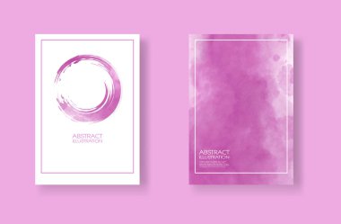 Suluboya elementli kartlar hazır. Tasarımınız için pembe arka planda elle çizilmiş afişler. Randevun için tasarım, kartpostal, pankart, logo. Vektör illüstrasyonu.