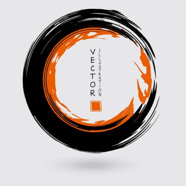 Beyaz arka planda siyah ve turuncu mürekkep. Japon tarzı. Grunge Circle lekelerinin vektör illüstrasyonu