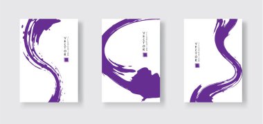 Beyaz arka planda mor mürekkep fırçası darbesi. Japon tarzı. Grunge dalgası lekelerinin vektör illüstrasyonu. Vektör fırçaları resimleme.