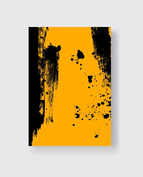 Pincelada Tinta Negra Sobre Fondo Amarillo Estilo Japonés Ilustración Vectorial — Vector de stock