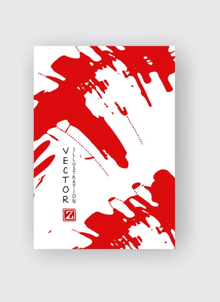 Pincel Vermelho Pincel Fundo Branco Estilo Japonês Ilustração Vetorial Manchas —  Vetores de Stock