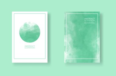 Suluboya elementli kartlar hazır. Tasarımınız için yeşil arkaplana elle çizilmiş pankartlar. Randevun için tasarım, kartpostal, pankart, logo. Vektör illüstrasyonu.