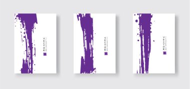 Beyaz arka planda mor mürekkep fırçası darbesi. Japon tarzı. Grunge dalgası lekelerinin vektör illüstrasyonu. Vektör fırçaları resimleme.