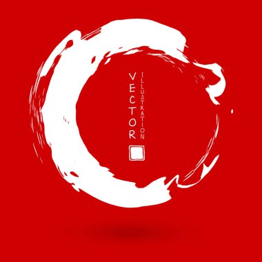 Kırmızı arka planda beyaz mürekkep izi. Japon tarzı. Grunge Circle lekelerinin vektör illüstrasyonu