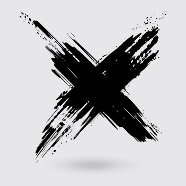 Beyaz arka planda siyah mürekkep çarpıştı. Japon tarzı. Grunge haç lekelerinin vektör illüstrasyonu