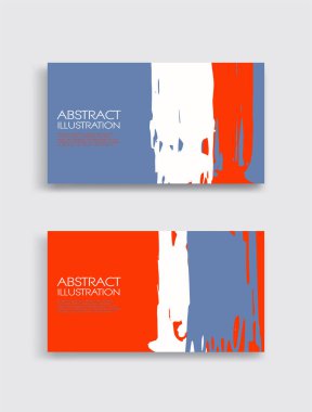 Beyaz arka planda kırmızı beyaz, mavi, fırça darbesi kartı. Japon tarzı. Grunge lekelerinin vektör illüstrasyonu